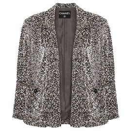 Chanel 1999 Fully Beaded Grey & Gold Open Jacket with Silk Lining Grey