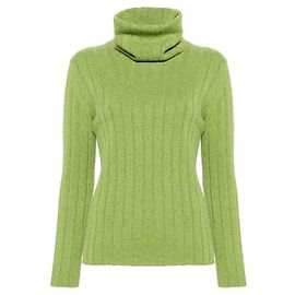 Chanel 90er Jahre grüner Kaschmir-Rollkragenpullover mit Zopfmuster und Rippstrick Grün
