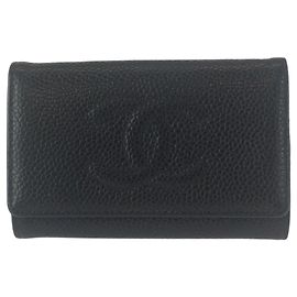 Porte-clés Chanel Vintage en peau Caviar Noir