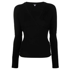 Versace Y2K schwarzer V-Ausschnitt-Pullover aus Viskose mit elastischem Oberteil Schwarz