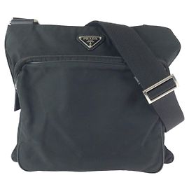 Borsa a Spalla Prada Nylon Tessuto Triangle Logo Nero