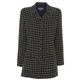 Chanel Y2K Multicolour Checked Wool Jacket with Padded Shoulders Blue