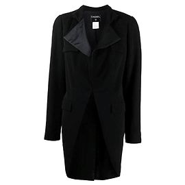 Chanel Y2K Black Wool Tailcoat Jacket with Four Welt Pockets Black