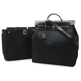 Hermès Hermes Aile Bag MM Canvas Leather Handbag Black