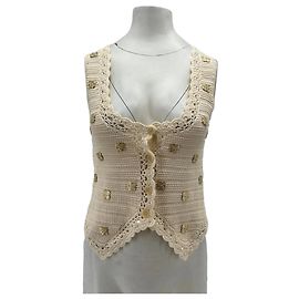 Sandro Ärmelloser Crochet-Cardigan Weiß