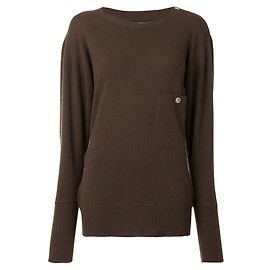 Pull oversize en cachemire marron Chanel des années 80 avec détails de boutons logo dorés Marron