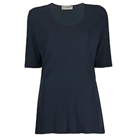 Blouse en polyester bleu foncé des années 90 Yves Saint Laurent avec logo brodé Bleu