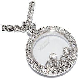Colar com pingente Happy de diamante e ouro branco 18K Chopard Branco