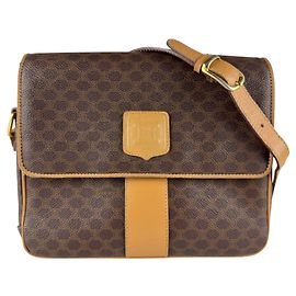Céline Celine Brown Coated Canvas Shoulder Bag Brown