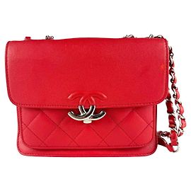 Chanel Leather Red Shoulder Bag Red