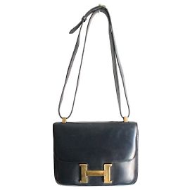 Hermès Constance borsa blu pelle box Nero