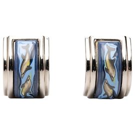 Hermès Hermes Enamel Cloisonné Dolphin Pattern Clip Earrings Multiple colors Golden