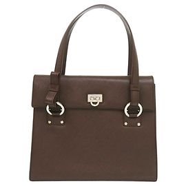 Salvatore Ferragamo Gancini Ribbon Leather Handbag Brown