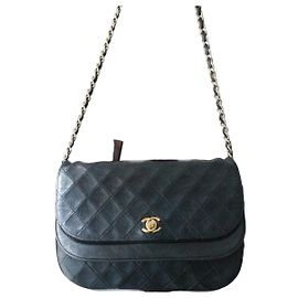 Chanel borsa Timeless Double Flap in pelle nera Nero