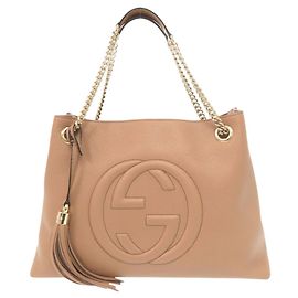 Bolsa Tote de couro Gucci Soho Interlocking G Bege