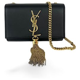 Sac à rabat à pompon Saint Laurent Kate 99 en cuir Medium Noir