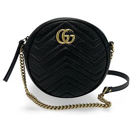 Gucci GG Marmont Round Shoulder Bag Matelasse Leather Mini Black