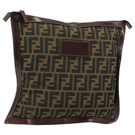 FENDI Zucca Canvas Pouch Schwarz Gold Auth 183171 Schwarz Golden