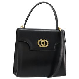 Céline Bolsa CELINE de couro 2way Preta Ouro Auth 183194SAV Preto Dourado