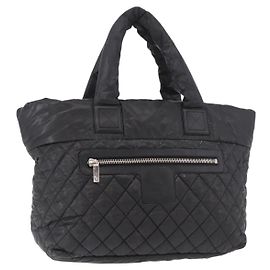 Borsa Tote CHANEL Cococoon Nylon Nero Silver CC Auth BA13097 Nero Argento