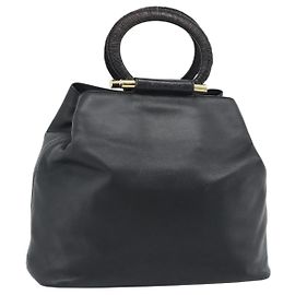 Céline Bolsa CELINE de couro preto e dourado Auth 183214 Preto Dourado