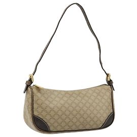 Céline CELINE Macadam Canvas Accessory Pouch PVC Beige Gold Auth 182656 Beige Golden