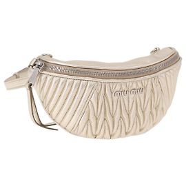 Miu Miu Matelasse Waist bag Leather Silver Gold Auth 183762V Silvery Golden
