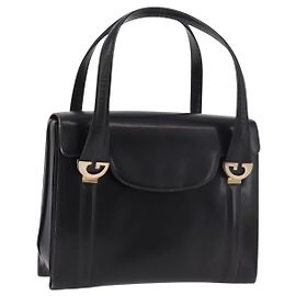 Bolsa GUCCI de couro preto e dourado Auth 184460 Preto Dourado