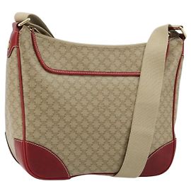 Céline Bolsa de Ombro CELINE Macadam Canvas PVC Couro Bege Ouro Auth 182083 Bege Dourado