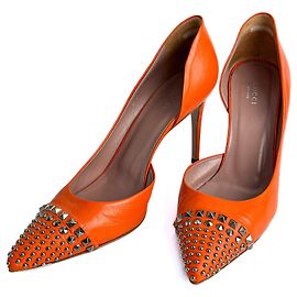 Gucci Studded Leather Pump 40 Orange Orange