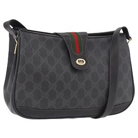 Borsa GUCCI GG Supreme Web Sherry Line PVC Nero Rosso 116 02 076 Auth 184484 Nero Rosso