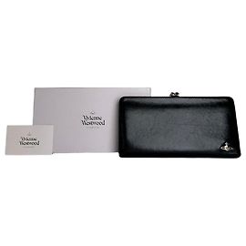 Vintage Vivienne Westwood Ledergeldbörse Schwarz Silber Schwarz