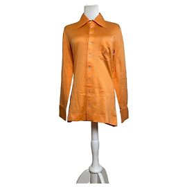 Céline Camisa de algodón vintage Celine Naranja Botones plateados M Naranja