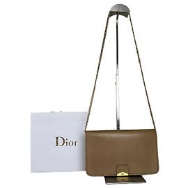 Bolsa de ombro vintage de couro Dior Bege Fecho dourado Bege