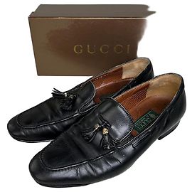 Mocassini Vintage Gucci in pelle lucida nera e argento EU41.5 Nero