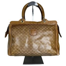 Céline Sac cabas vintage Celine en toile beige marron or Beige