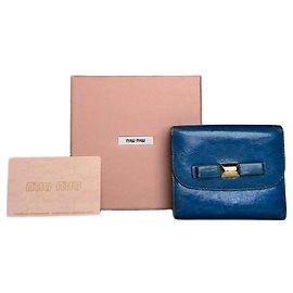 Vintage Miu Miu Grained Leather Wallet Cobalt Gold Blue