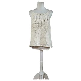 Top de algodão vintage Escada Creme M Bege