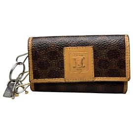 Céline Vintage Celine Embossed Leather Key Case Brown Tan Gold Brown