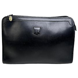 Céline Clutch de couro vintage Celine preta e prata Preto