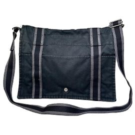 Hermès Bolsa Messenger Vintage Hermes em lona preto cinza Preto