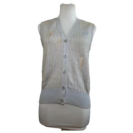 Pull sans manches en coton Vintage Dior CD Sports Bleu clair Crème M Bleu Marine