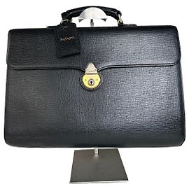 Valigetta in pelle testurizzata vintage Burberry nera e oro Nero