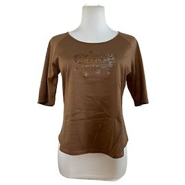 Haut en coton marron avec logo orné Vintage Chloé M Blanc