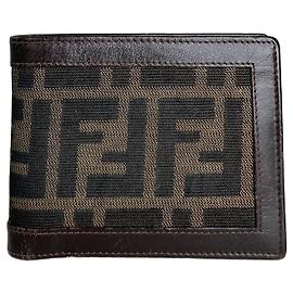 Vintage Fendi FF Monogram Leather Wallet Brown Black Brown