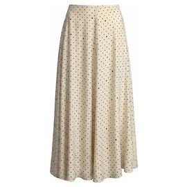 Fendi Maxi-Rock aus Seide Elfenbein / Schwarz mit Punktmuster Beige