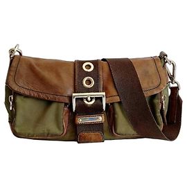 Borsa a tracolla Prada in nylon e pelle marrone e verde Marrone Verde