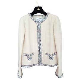 Chanel Ivory Tweed Jacket with Multicolor Trim White Multiple colors