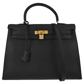 Hermès Bolsa Kelly Hermes Black Ardennes com Hardware Gold 35 Preto