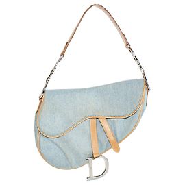 Dior Saddle Bolsa em Denim Azul Claro e Couro Azul Bege
